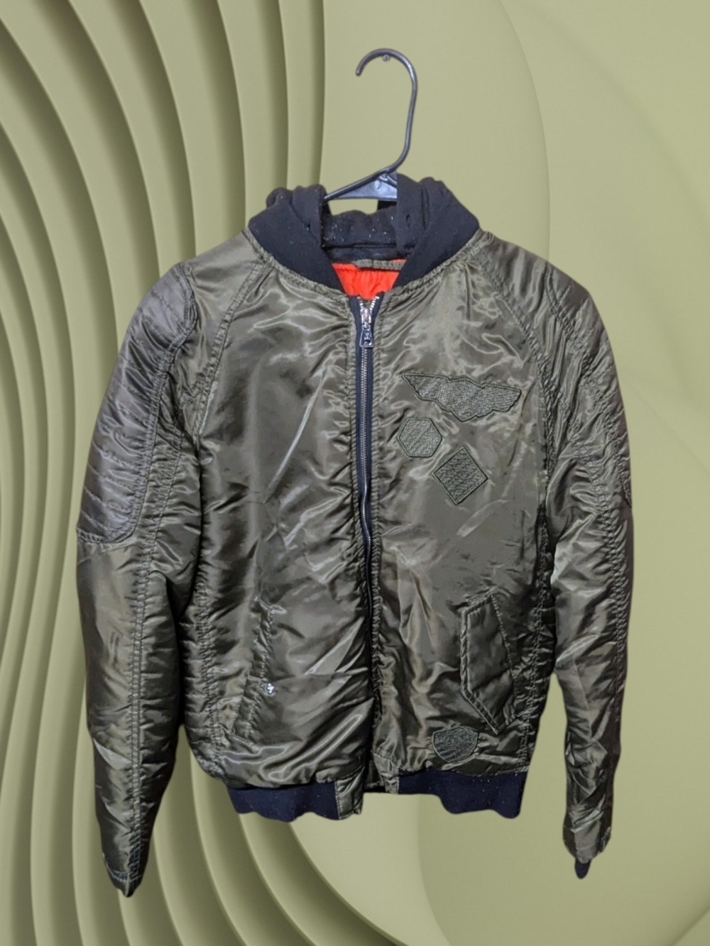 Men's WT02  Olive Green Bomber Jacket with Hood